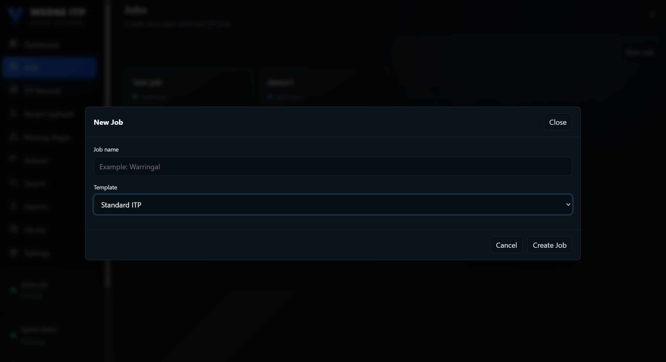 Create job modal