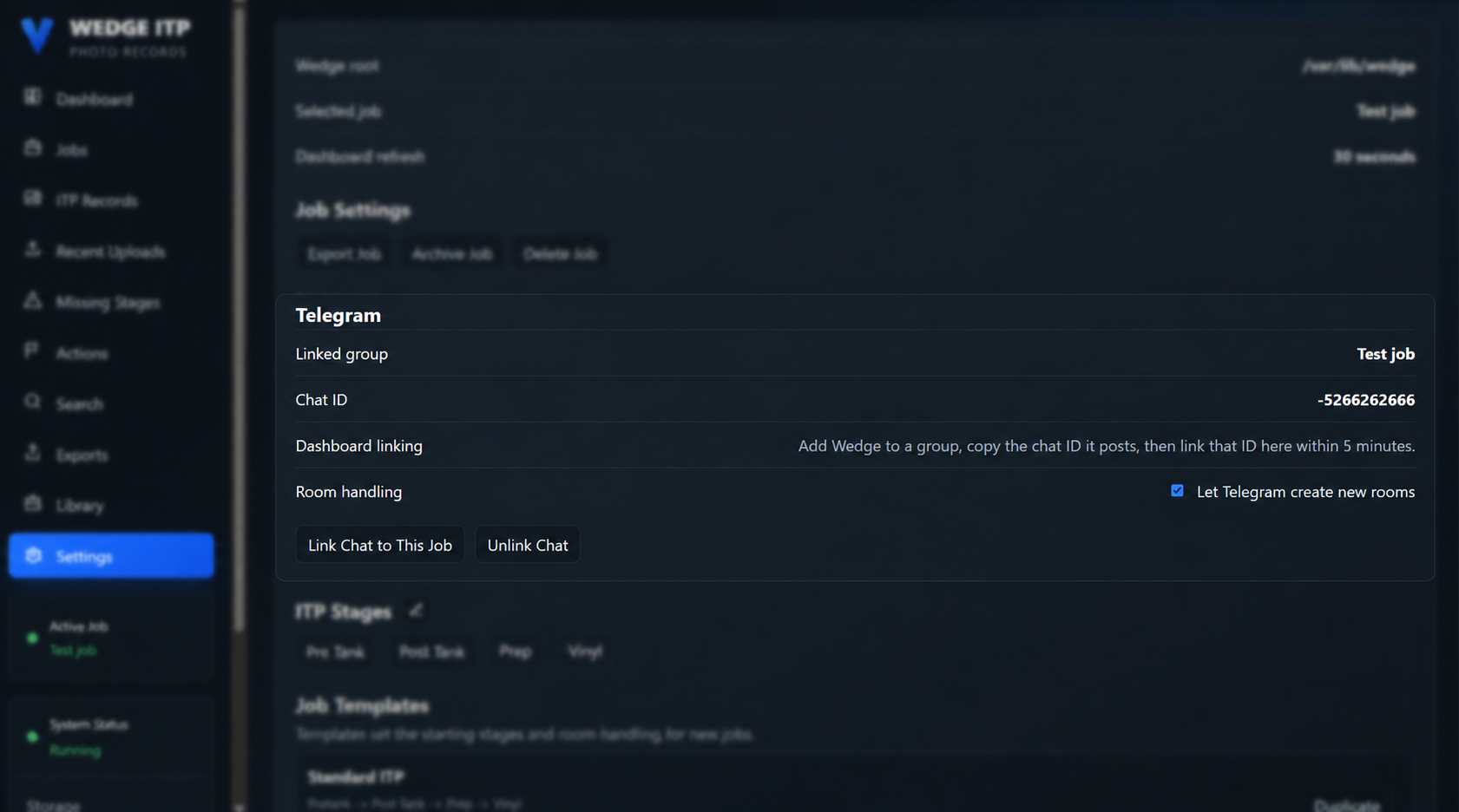 Telegram link settings